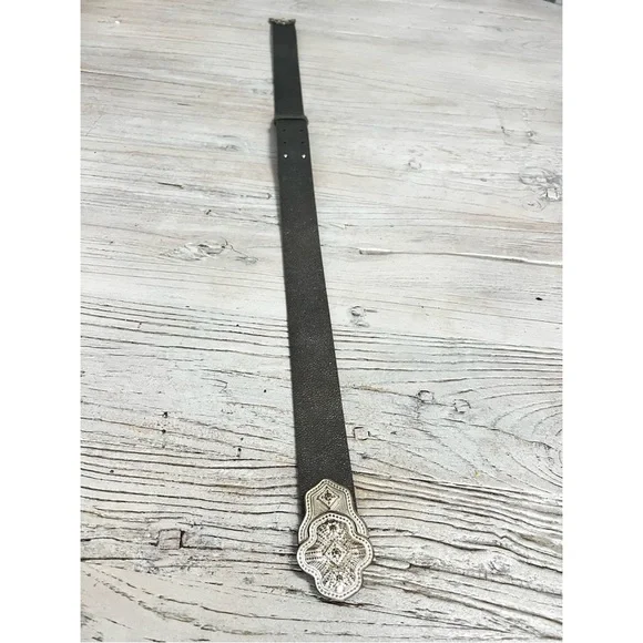 Etro Milano Stingray Metro Belt Gray Leather Ornate Silver Buckle Size 38 inch - Picture 2 of 12